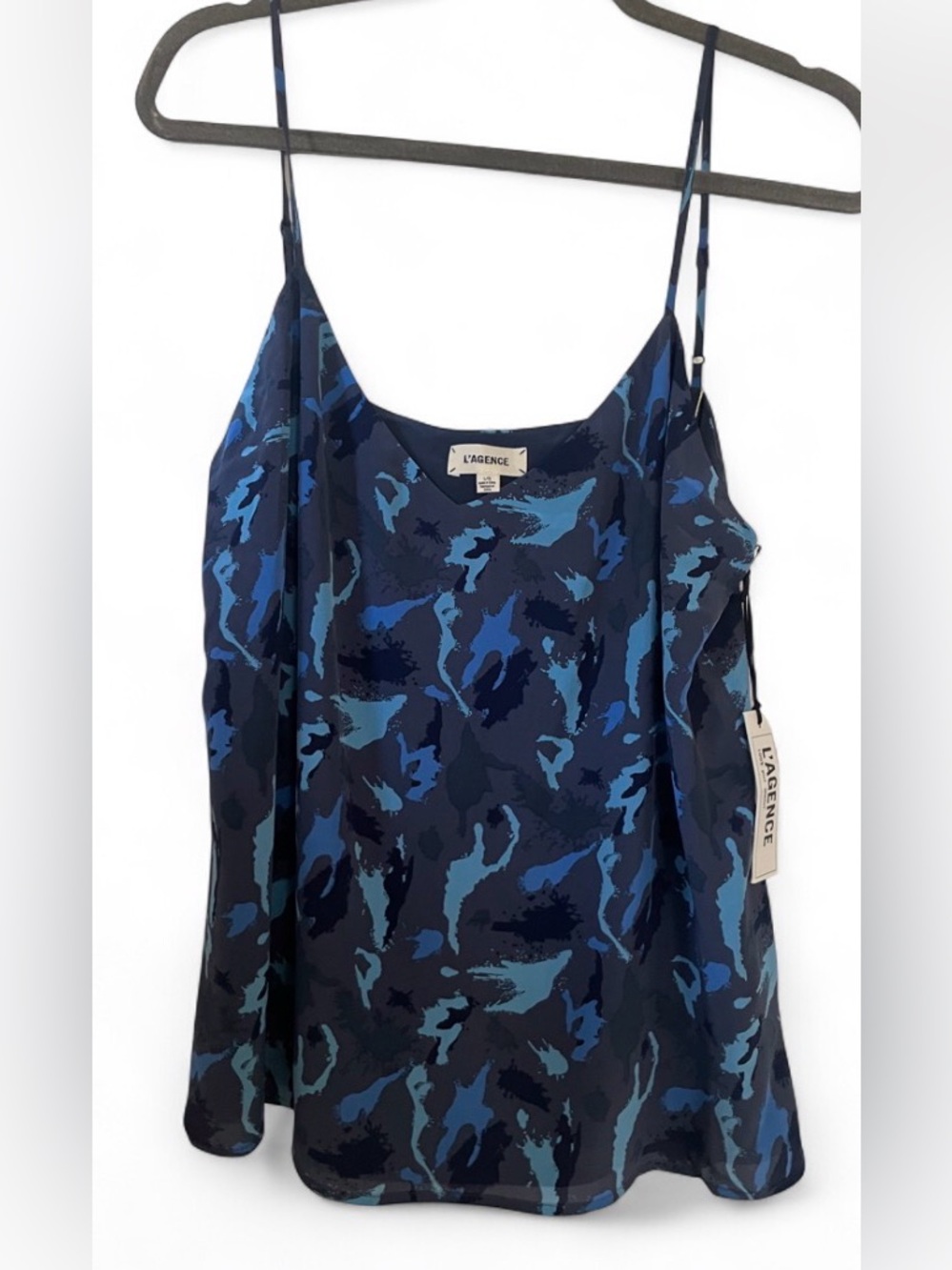 NWT L’Agence Blue Camo Silk Camisole Womens Size Large